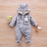 Autumn and Winter New Baby Plush Climbing Clothes Baby Warm and Thick Cartoon Dog Rabbit Cute Cotton Clothes for 0-2 Years