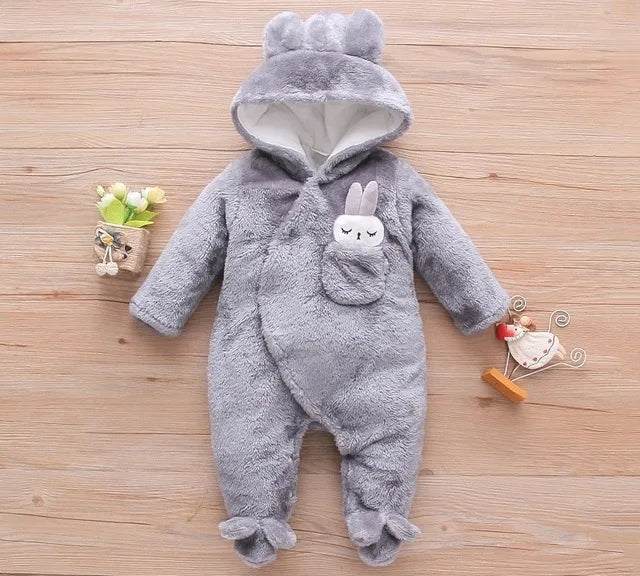 Autumn and Winter New Baby Plush Climbing Clothes Baby Warm and Thick Cartoon Dog Rabbit Cute Cotton Clothes for 0-2 Years