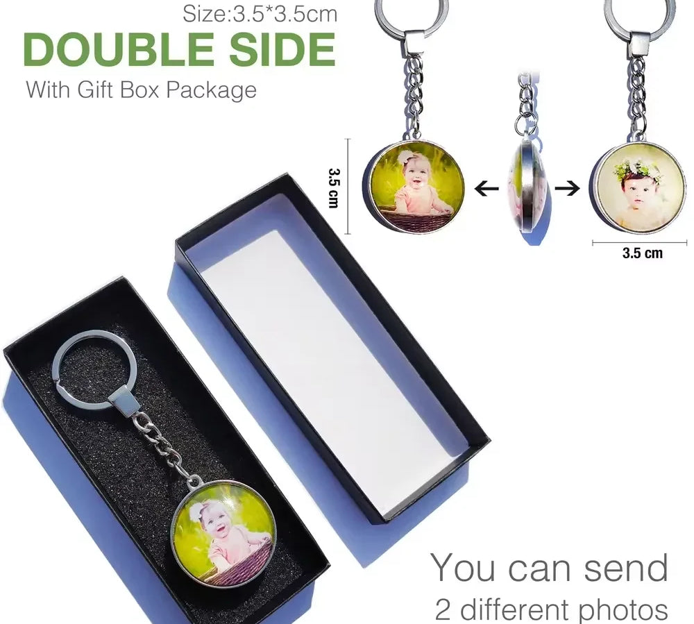 DIY Double Side Photo Custom Keychain Personalized Keyrings Customized Glass Cabochon Family Lovers Baby metal Key chain Gifts