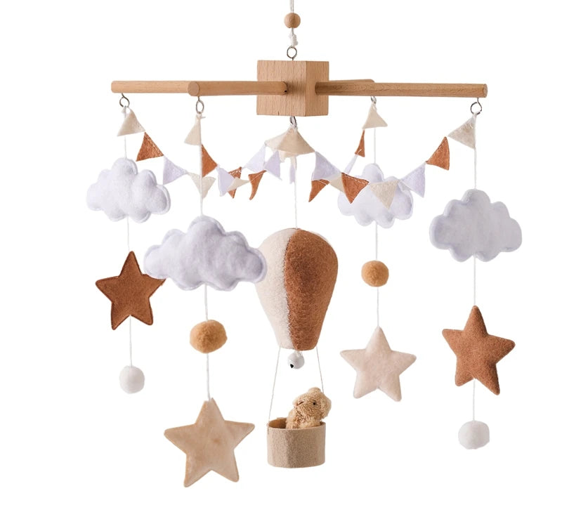 Baby Crib Mobile Wooden Bed Bell Rattle Toy Soft Felt Hot Air Balloon Wind Chime Pendant Newborn Comfort Bed Bell Toys Baby Gift