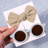 2Pcs/Pack Vintage Kids Summer Bows Headband Round Sunglasses Children Sun Glasses Protection Glasses Baby Hair Accessories