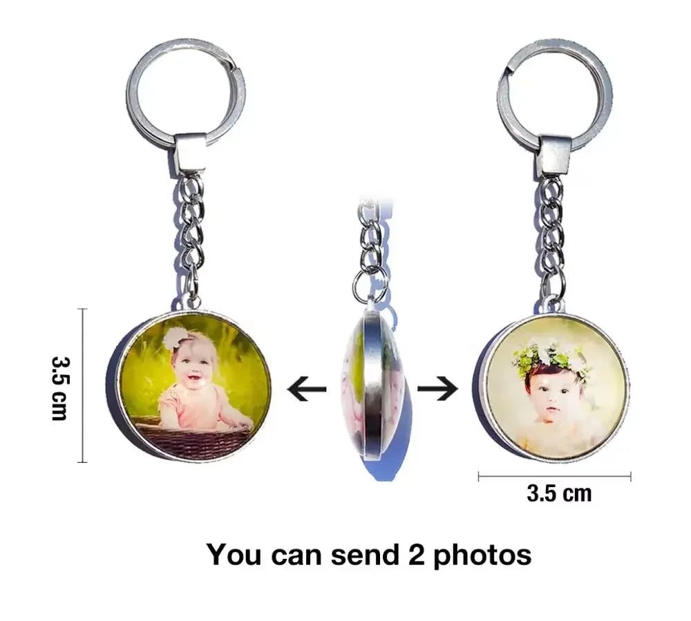 DIY Double Side Photo Custom Keychain Personalized Keyrings Customized Glass Cabochon Family Lovers Baby metal Key chain Gifts