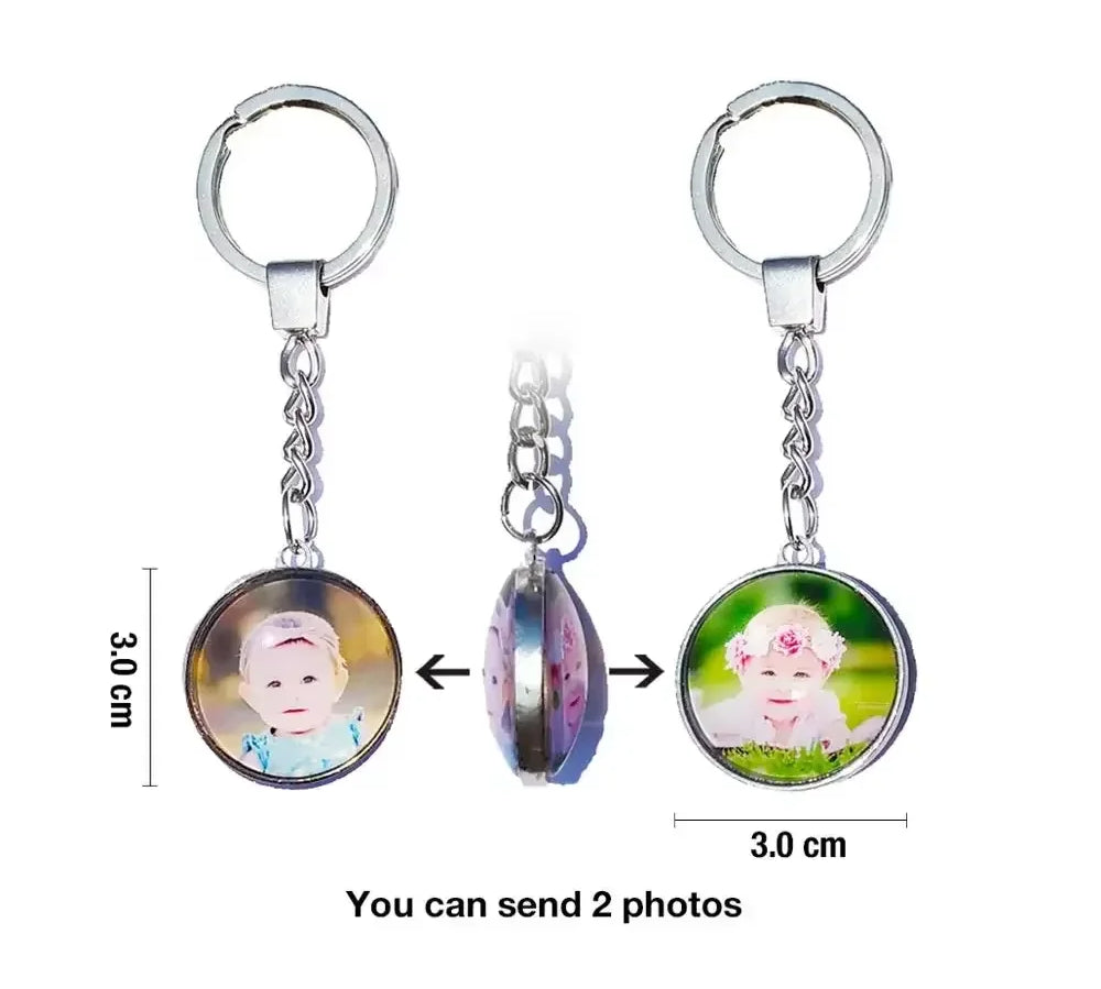 DIY Double Side Photo Custom Keychain Personalized Keyrings Customized Glass Cabochon Family Lovers Baby metal Key chain Gifts