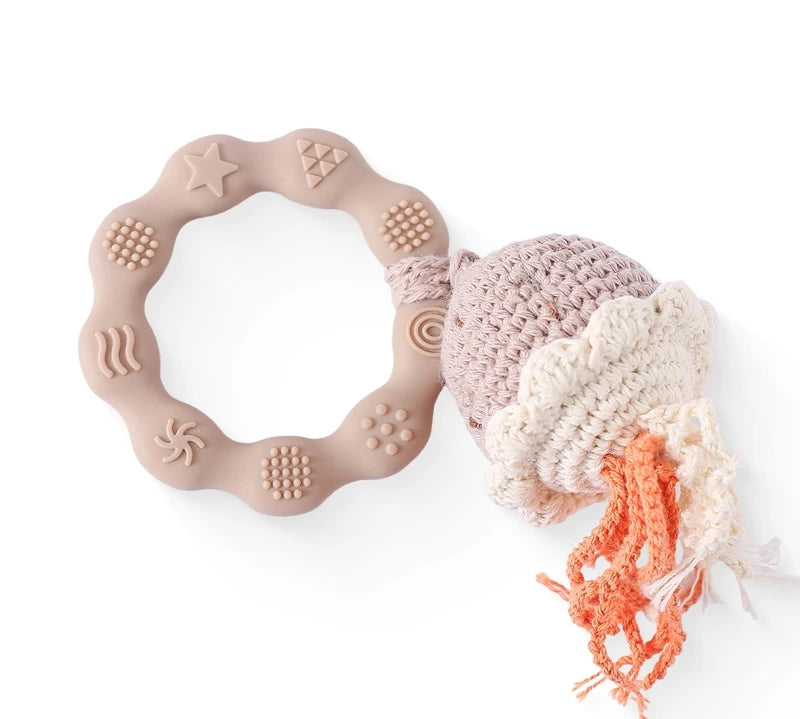 1PC Crochet Animal Bear Rattle Toy Soother Bracelet Wooden Teether Ring Baby Product Mobile Pram Crib Wooden Toys Newborn Gifts