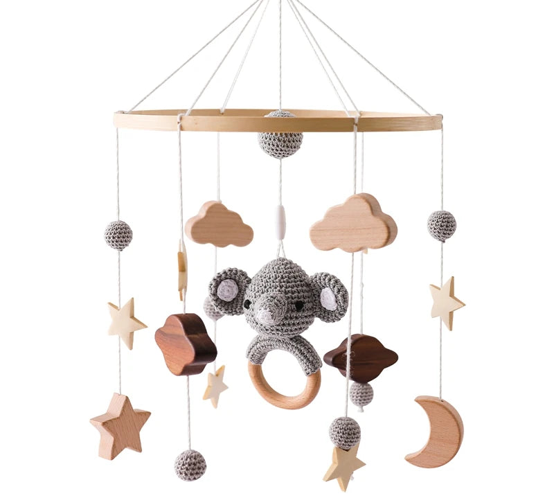 Baby Crib Mobile Wooden Bed Bell Rattle Toy Soft Felt Hot Air Balloon Wind Chime Pendant Newborn Comfort Bed Bell Toys Baby Gift