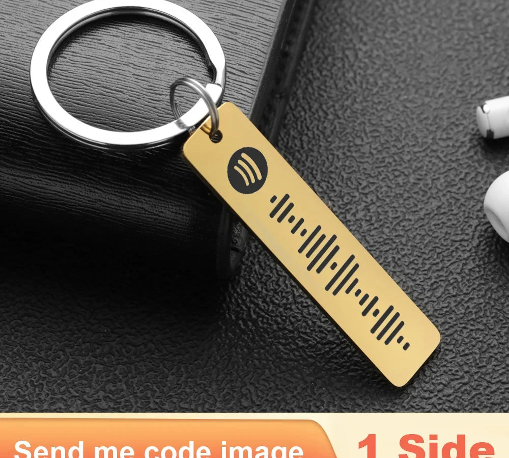 Personalized Spotify Code Keychain Engraved Name Song Music Keyring Scannable Song Key Ring Chain Holder Gift for Couple P040