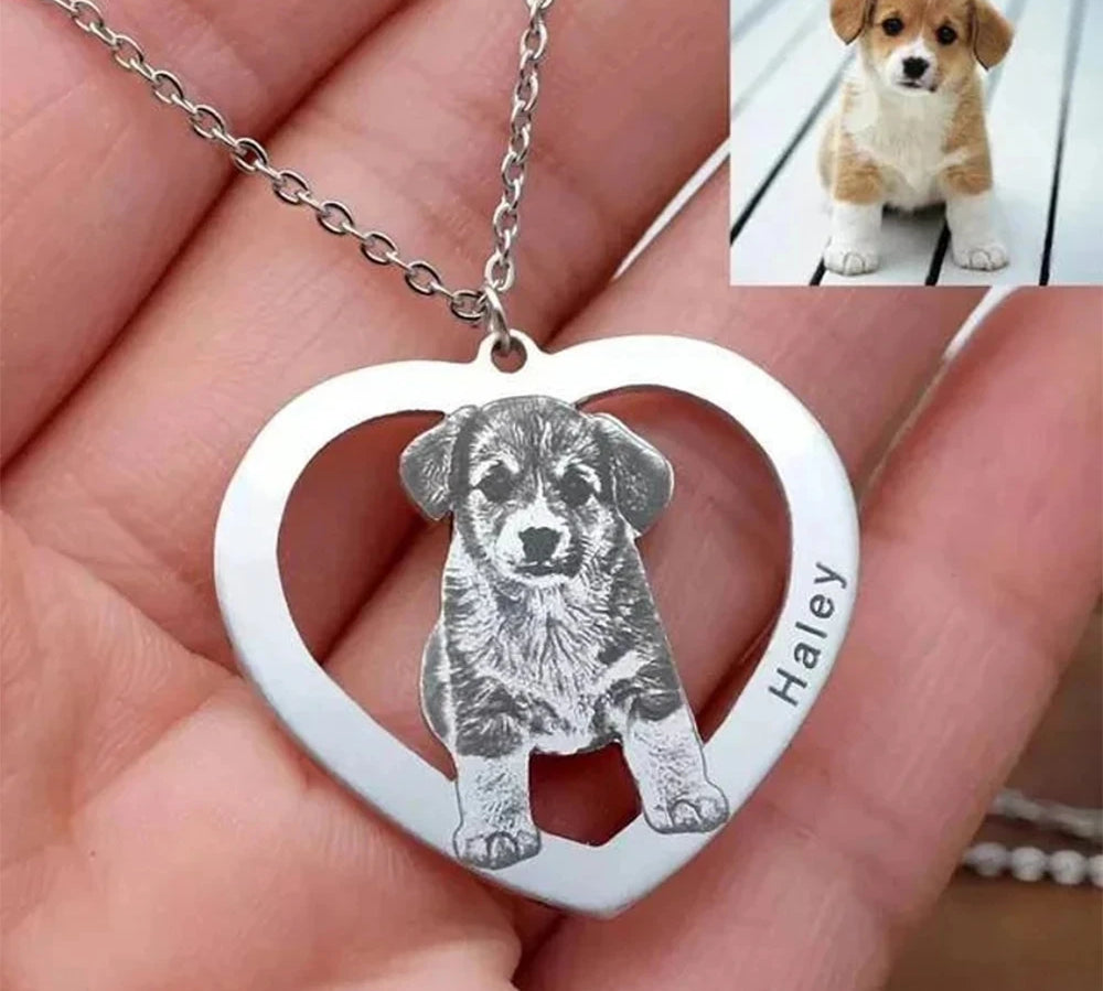 Personalized Pet Photo Necklace Engraved Pets Pendant Gifts Handmade Custom Dog Cat Keychain Memory Jewelry Picture Pendants