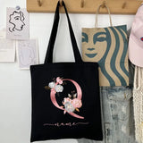 New Black Personalized Customized Name Fashion Women Pink Flower Letter Canvas Bag Leisure Shopping Large Capacity Folding Gift