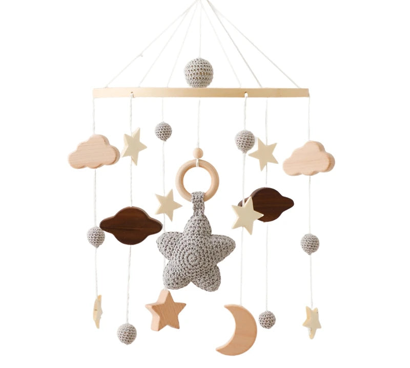 Baby Crib Mobile Wooden Bed Bell Rattle Toy Soft Felt Hot Air Balloon Wind Chime Pendant Newborn Comfort Bed Bell Toys Baby Gift