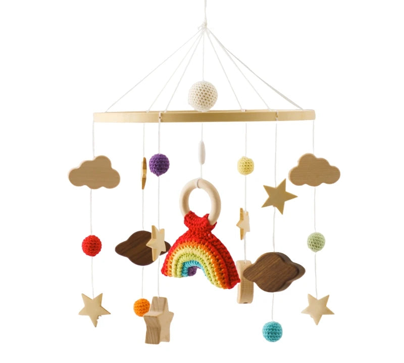 Baby Crib Mobile Wooden Bed Bell Rattle Toy Soft Felt Hot Air Balloon Wind Chime Pendant Newborn Comfort Bed Bell Toys Baby Gift