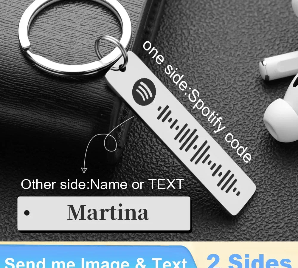 Personalized Spotify Code Keychain Engraved Name Song Music Keyring Scannable Song Key Ring Chain Holder Gift for Couple P040