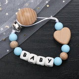 Fashion Personalized Name Baby Pacifier Clips Wooden Dummy Nipple Holder Clip Chain Silicone Letter Beads Newborn Teething Toys