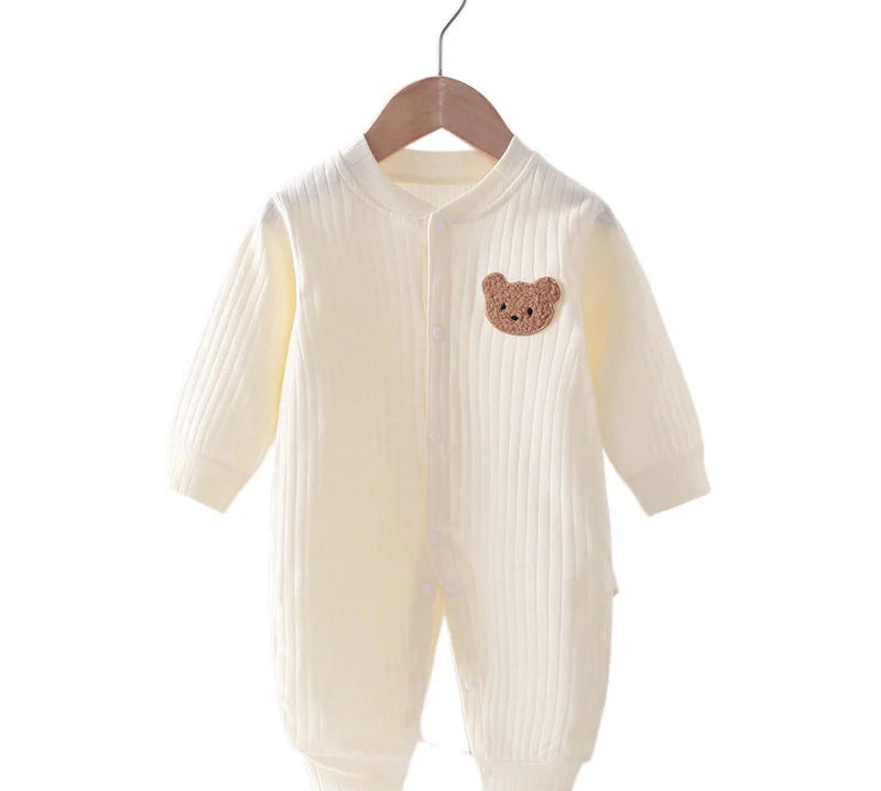 2024 Autumn Baby Romper Solid Color Bear Jumpsuit Cotton Spring Newborn One-Pieces Clothing for Boys Girls Infant Onesie 0-18M