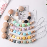 Baby Pacifier Clips Wood Silicone Crochet Beads Soothe Teethers Toy Dummy Nipple Holder Anti-drop Clip Chain Newborn Accessories