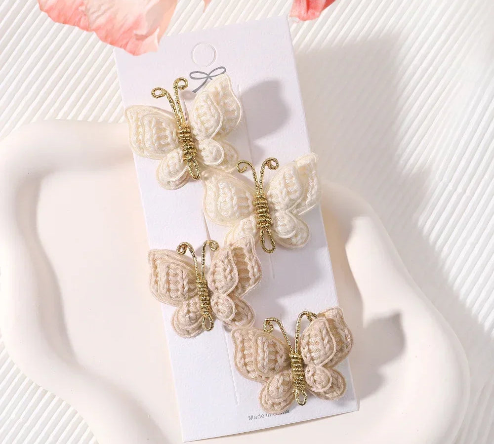 4 Pieces/set New Cute Baby Girl Bow Hairpin Wool Knitted Headwear Handmade Crochet Butterfly Hairpin Children's Hair Accessories