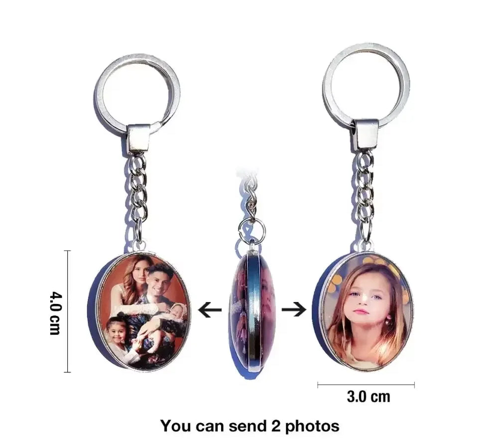 DIY Double Side Photo Custom Keychain Personalized Keyrings Customized Glass Cabochon Family Lovers Baby metal Key chain Gifts