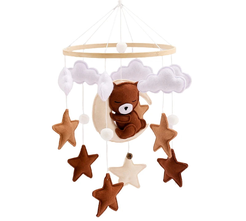 Baby Crib Mobile Wooden Bed Bell Rattle Toy Soft Felt Hot Air Balloon Wind Chime Pendant Newborn Comfort Bed Bell Toys Baby Gift