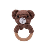 1PC Crochet Animal Bear Rattle Toy Soother Bracelet Wooden Teether Ring Baby Product Mobile Pram Crib Wooden Toys Newborn Gifts