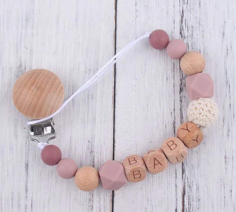 Personalized Name Baby Pacifier Clips Chains Silicone Beads Teethers Dummy Nipple Holder Clip Newborn Teething Toys Accessories