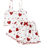 White Valentines Heart Print Spaghetti Cami and Shorts Pajama Set