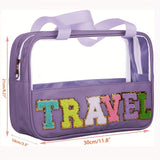 Black TRAVEL Chenille Letter Clear PVC Makeup Bag