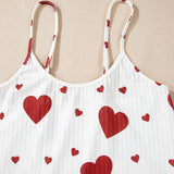 White Valentines Heart Print Spaghetti Cami and Shorts Pajama Set