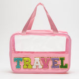 Black TRAVEL Chenille Letter Clear PVC Makeup Bag