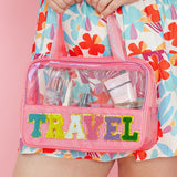 Black TRAVEL Chenille Letter Clear PVC Makeup Bag