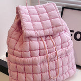 Black Solid Flapped Quilted Puffer Backpack