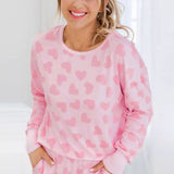 Pink Heart Print Long Sleeve Top and Shorts Loungewear Set