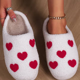 White Valentines Day Hearts Print Plush Slippers