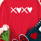 Red XOXO Heart Print Valentine Graphic Sweatshirt