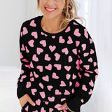 Pink Heart Print Long Sleeve Top and Shorts Loungewear Set