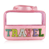 Black TRAVEL Chenille Letter Clear PVC Makeup Bag