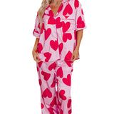 Pink Valentine Heart Short Sleeve Shirt Pajama Set