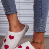 White Valentines Day Hearts Print Plush Slippers