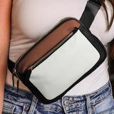 White Color Block Adjustable Belt PU Leather Crossbody Bag