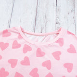 Pink Heart Print Long Sleeve Top and Shorts Loungewear Set