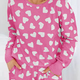 Pink Heart Print Long Sleeve Top and Shorts Loungewear Set