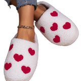 White Valentines Day Hearts Print Plush Slippers