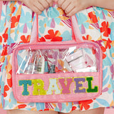 Black TRAVEL Chenille Letter Clear PVC Makeup Bag