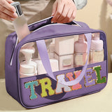 Black TRAVEL Chenille Letter Clear PVC Makeup Bag