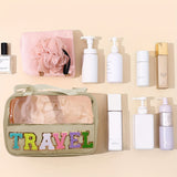 Black TRAVEL Chenille Letter Clear PVC Makeup Bag