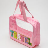 Black TRAVEL Chenille Letter Clear PVC Makeup Bag