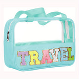 Black TRAVEL Chenille Letter Clear PVC Makeup Bag