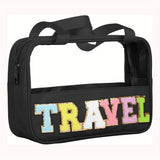 Black TRAVEL Chenille Letter Clear PVC Makeup Bag