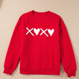 Red XOXO Heart Print Valentine Graphic Sweatshirt