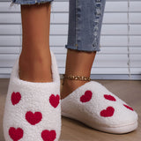 White Valentines Day Hearts Print Plush Slippers