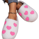 White Valentines Day Hearts Print Plush Slippers