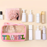 Black TRAVEL Chenille Letter Clear PVC Makeup Bag